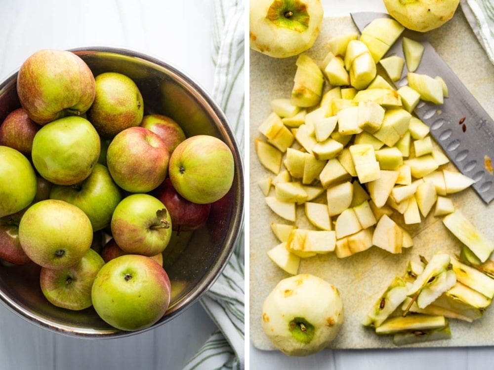 macintosh are the best apples for applesauce. Peeled, cored and diced. 