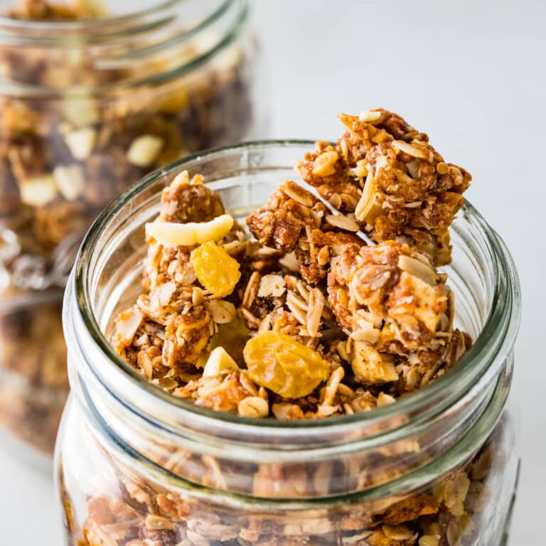 granola clusters in a mason jar.
