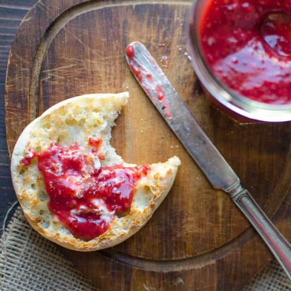 Red Berry Chia Jam on a muffin.