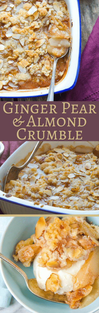 Need a good fall dessert recipe? Ginger Pear and Almond Crumble is great for cooler weather, with a spicy zing from crystalized ginger. Good w/ ice cream.
