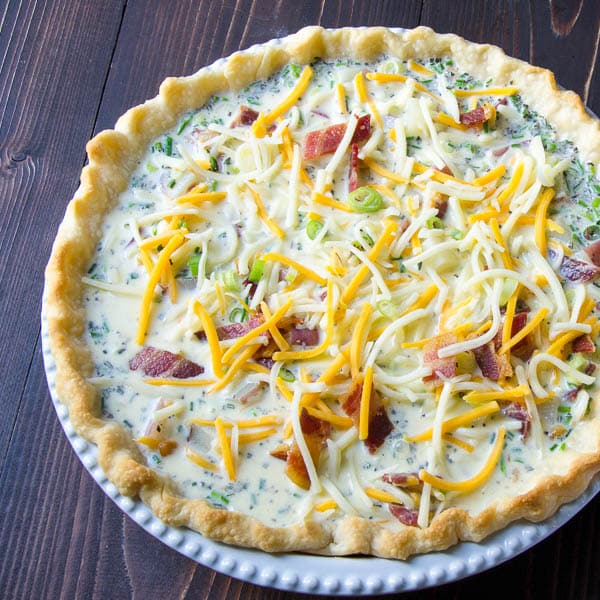 Loaded Baked Potato Quiche ready to bake.