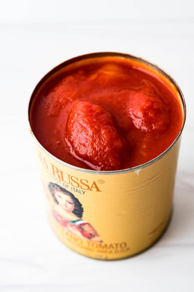 A can of San Marzano DOP tomatoes.
