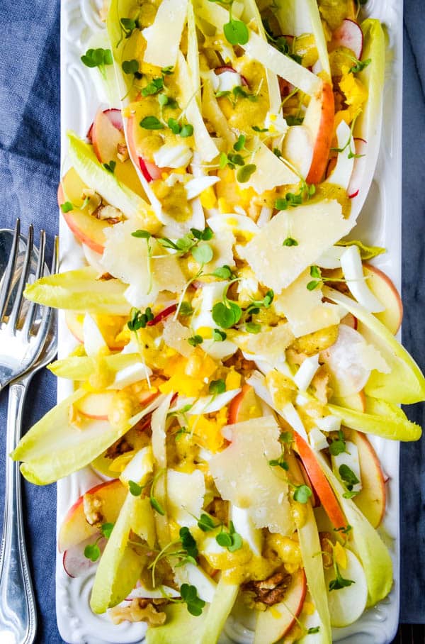 a platter of Belgian endive salad.