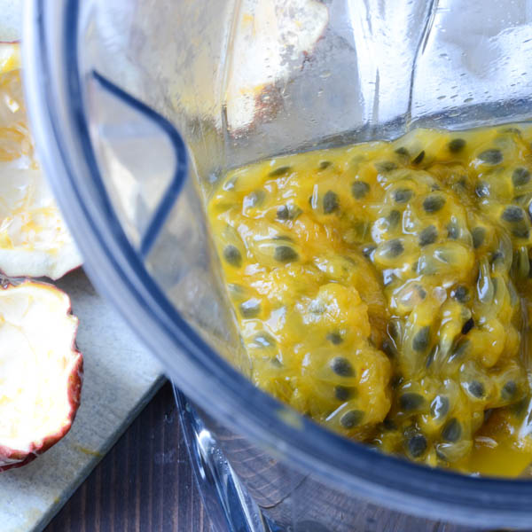 passion fruit in a blender.