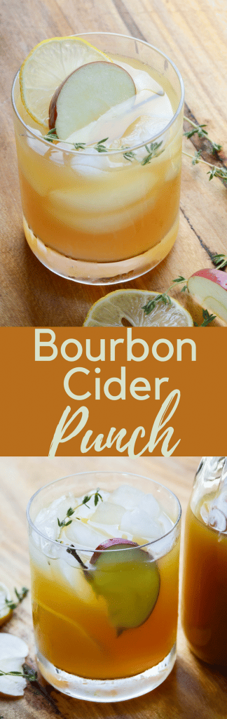 Looking for a boozy cider cocktail recipe? This Bourbon Cider Punch is it! With a thyme simple syrup & a splash of club soda, it's a refreshing fall drink!