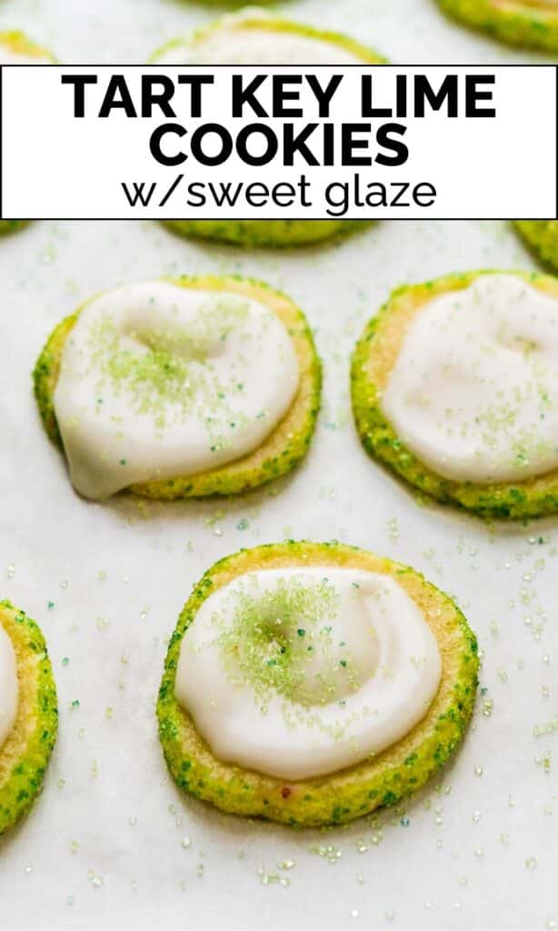 These buttery key lime cookies are such a tasty treat. They're made with lime zest and juice with a secret ingredient that adds a tart kick to this lime cookie recipe. The easy glaze gives the citrusy cookies a sweet finish, and the sparkling sugar edges add a satisfying crunch to each bite. 