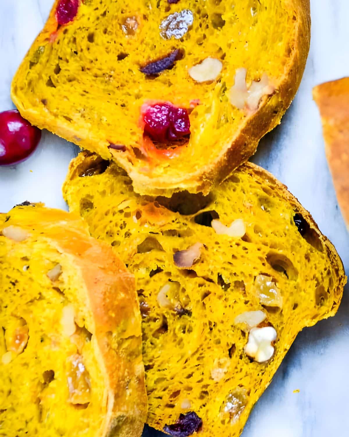 Yeast pumpkin bread with nuts and cranberries.