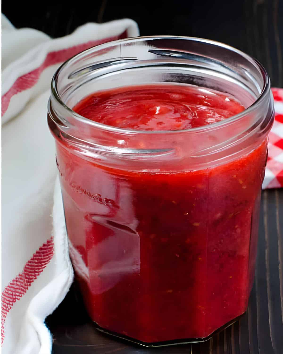 Red berry chia jam in a jar.