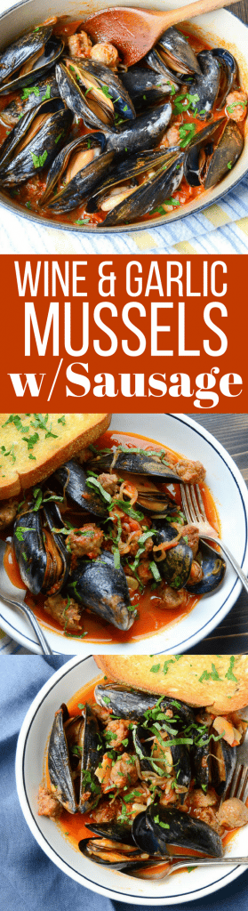 This simple one pot meal is ready in minutes. Wine and Garlic Mussels with Sausage is an easy recipe that really satisfies!