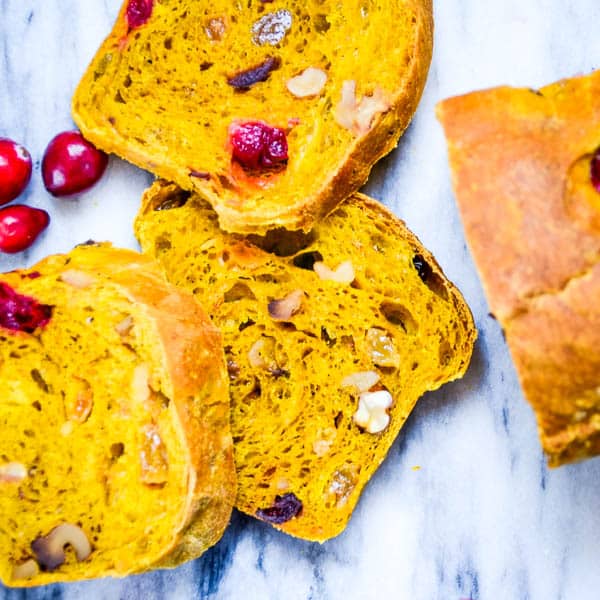 Nutty Pumpkin Cranberry Bread with Yeast