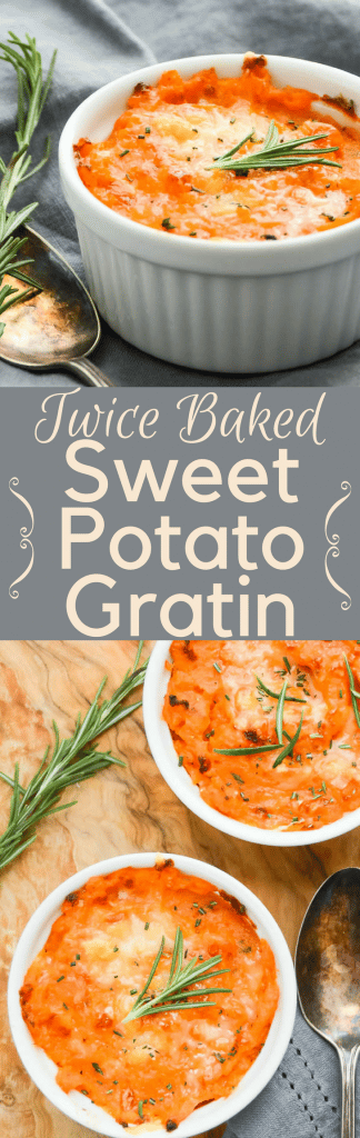 Looking for an alternative recipe for sweet potato casserole? Twice-Baked Sweet Potato Gratin is a delicious side dish w/ gruyere cheese. No marshmallows!