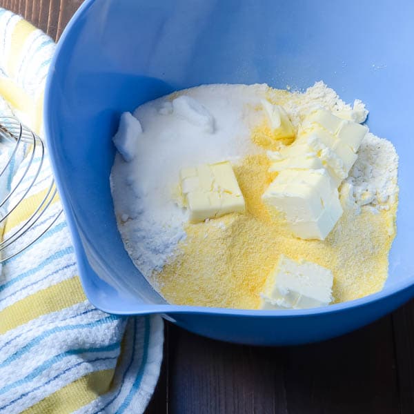 butter flour, sugar and cornmeal