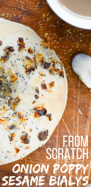 Follow this step-by-step recipe for homemade Onion Poppy Sesame Bialys! A delicious breakfast bread with a smear of salted butter or cream cheese!