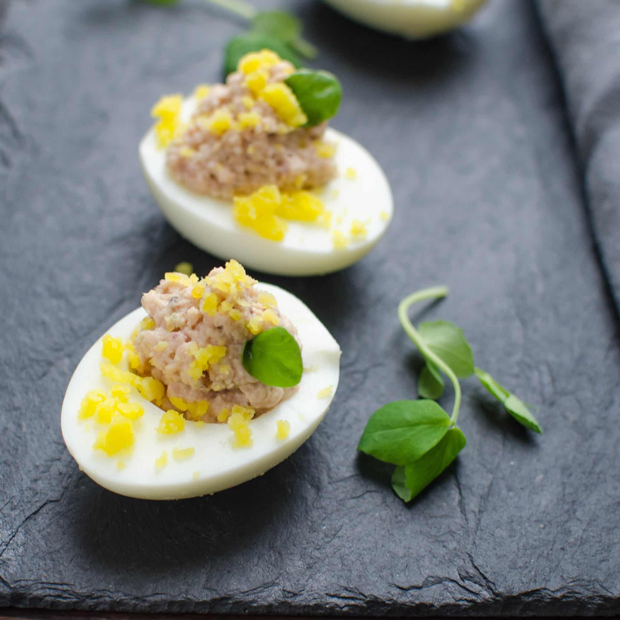 Deviled Ham Stuffed Eggs | Garlic + Zest