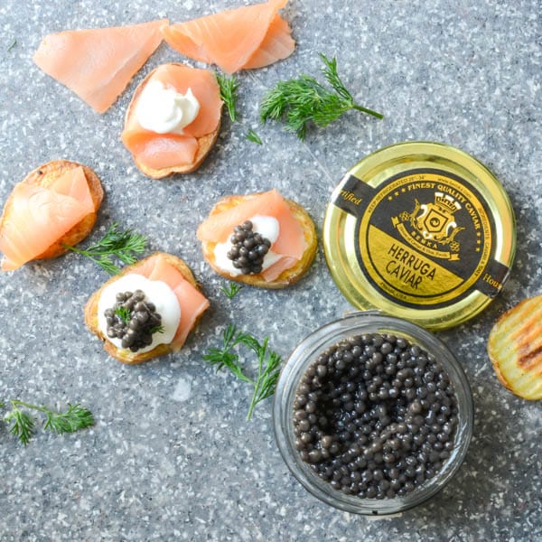 caviar for topping the smoked salmon and creme fraiche.