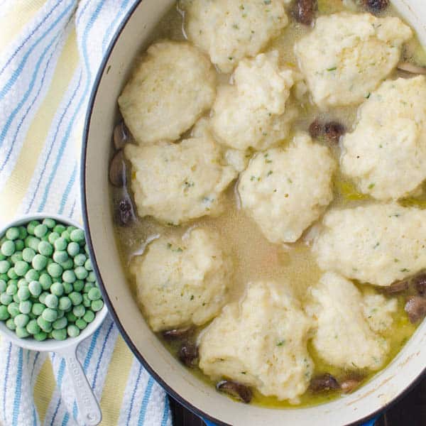 chicken and dumplings with peas