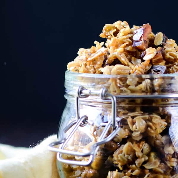 Crunchy Pistachio Date Granola in a jar