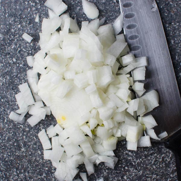 diced onions for hot dish.
