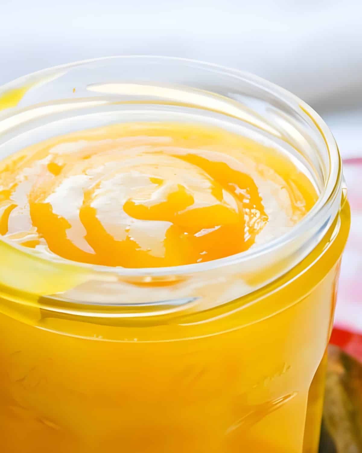 Passion fruit curd in a jar.
