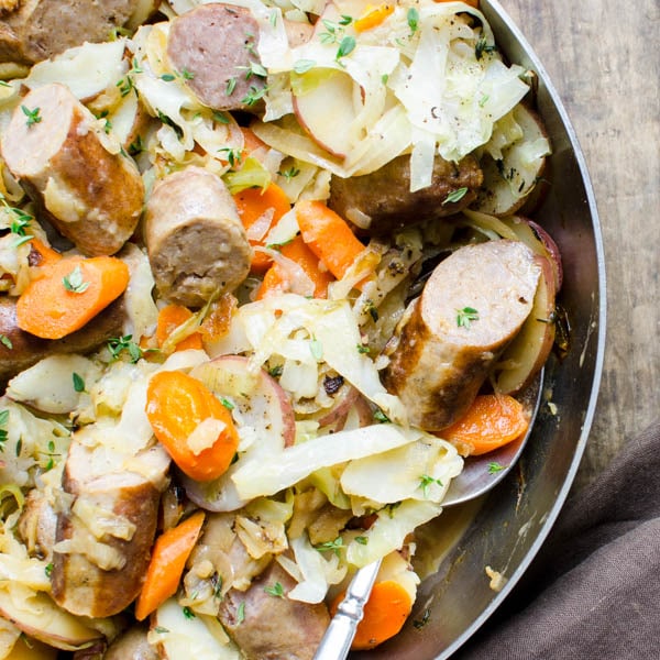 Irish Banger skillet with a serving spoon.