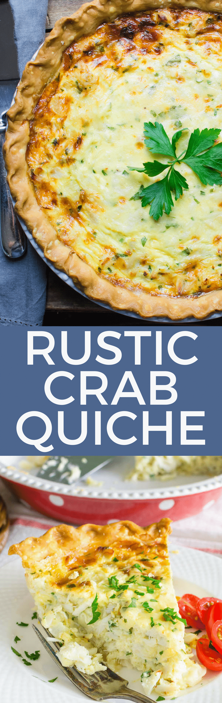 Rustic Crab Quiche is an easy seafood quiche recipe with a pound of lump crabmeat. This easy quiche recipe is great for a special brunch or lunch. #quiche #seafoodquiche #crabquiche #brunchrecipe #lunchrecipe #crab #seafood #pescatarian #brunch #lunch #howtomakequiche #easiestquicherecipe #easyquiche #eggs #pastry #makeahead #makeaheadbrunch #makeaheadlunch