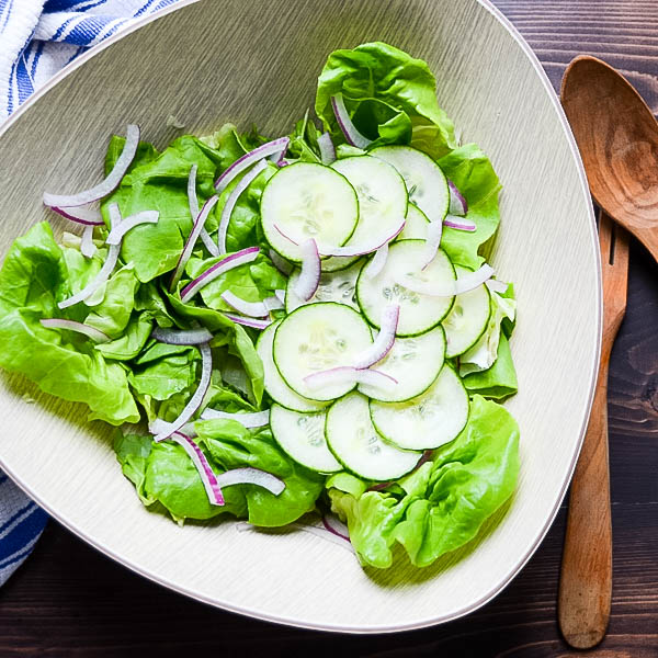 greens, cucumber and onion
