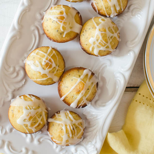 Glazed Lemon Poppyseed Mini Muffins with a napkin