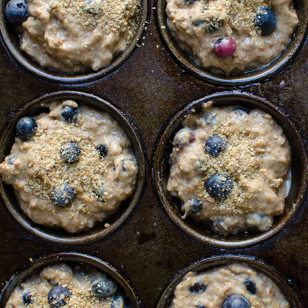 topping healthy bran muffins with wheat germ.