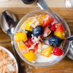 Tropical Coconut Rum Pudding with fresh fruit.