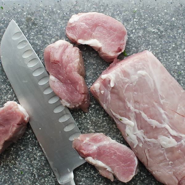 pork loin and a knife.