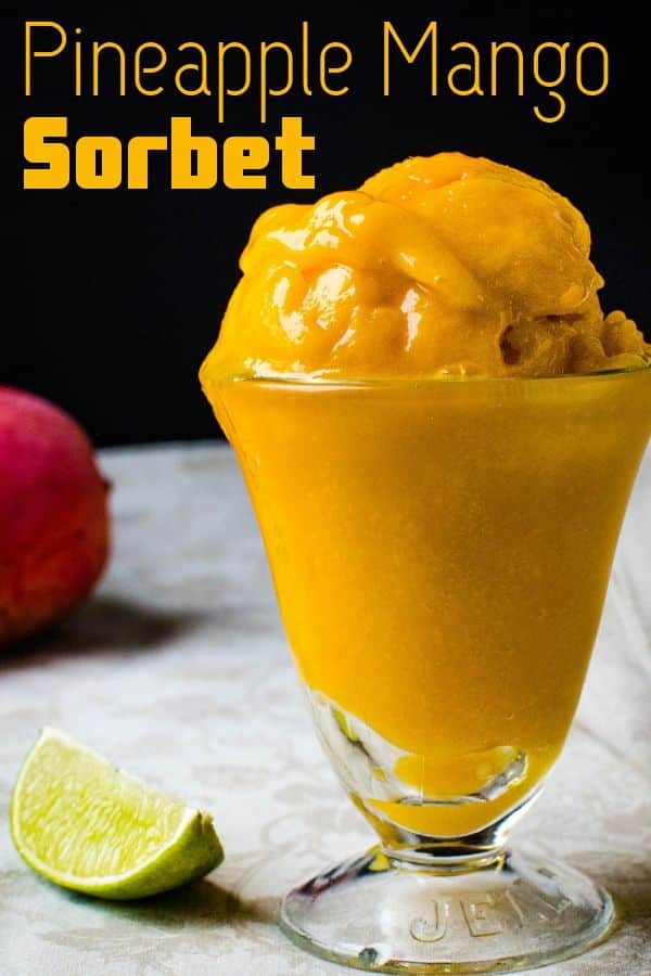 This Pineapple Mango Sorbet is a light, refreshing summer dessert. It's sweet, tart and refreshing. #mangorecipes #sorbetrecipes