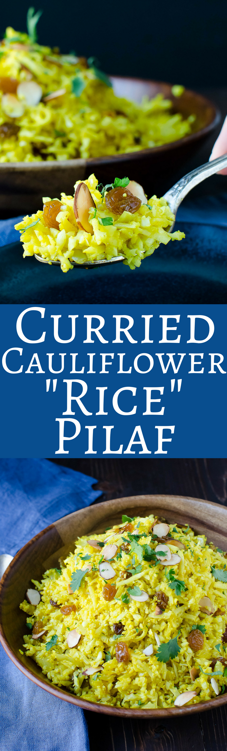 Curried Cauliflower "Rice" Pilaf is an easy, delicious, healthy side dish! Make it easier with Trader Joe's cauliflower rice. Paleo & Vegan too!