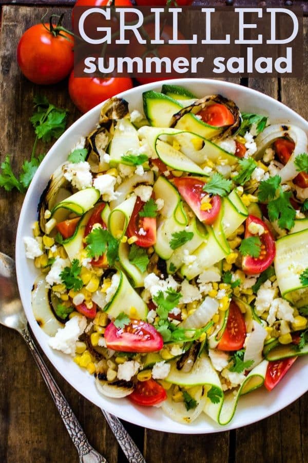 Want healthy salad recipes for summer? Grilled vegetable salad is BEST. Gild the grilled summer salad w/tangy lime dressing. It's veggie salad nirvana. #grilledvegetables #summersalads