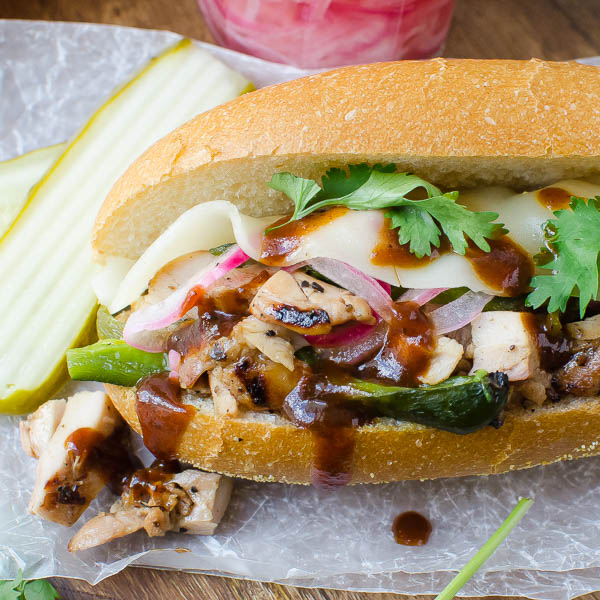 Close up of Sweet Black Pepper Grilled Chicken Hoagies