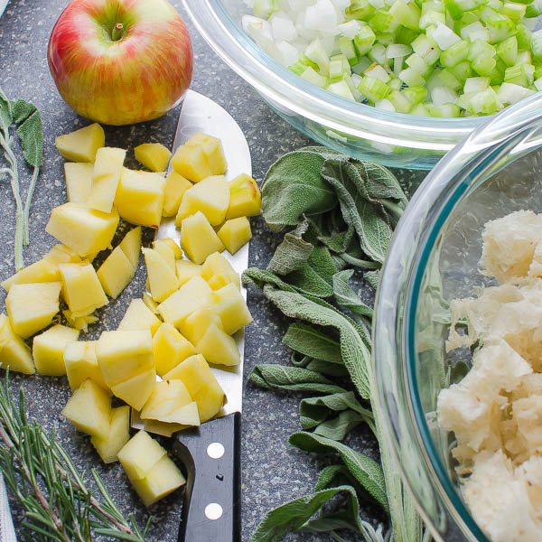 chopped apples and herbs