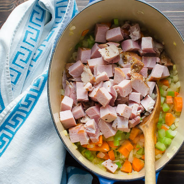 diced ham and mire poix