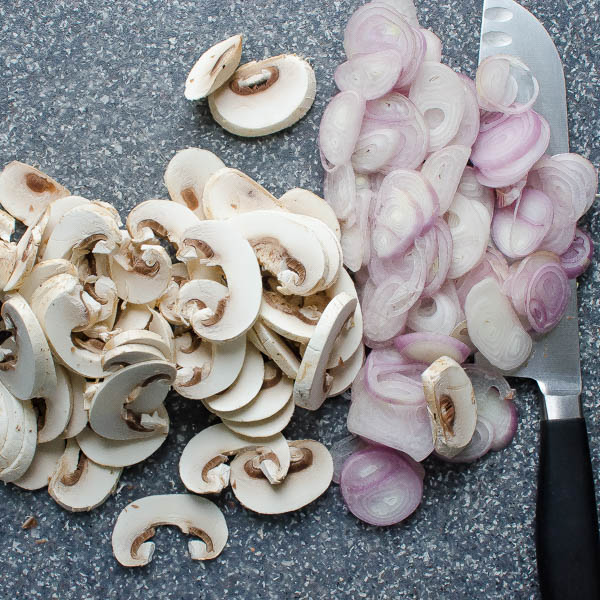 sliced mushrooms and shallots