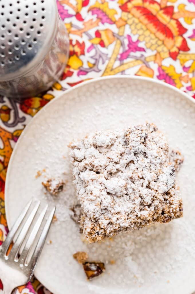 Sprinkled with powdered sugar.