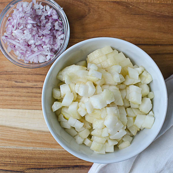 diced pears and shallots