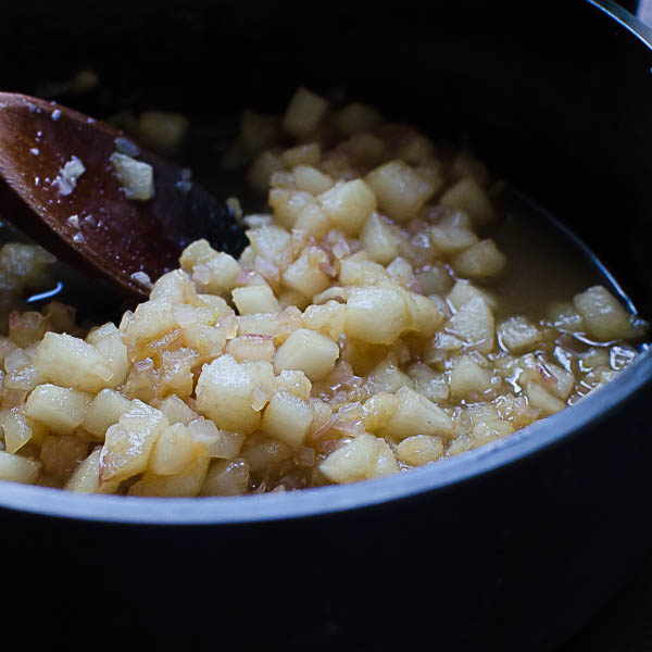 cooking pears and shallots
