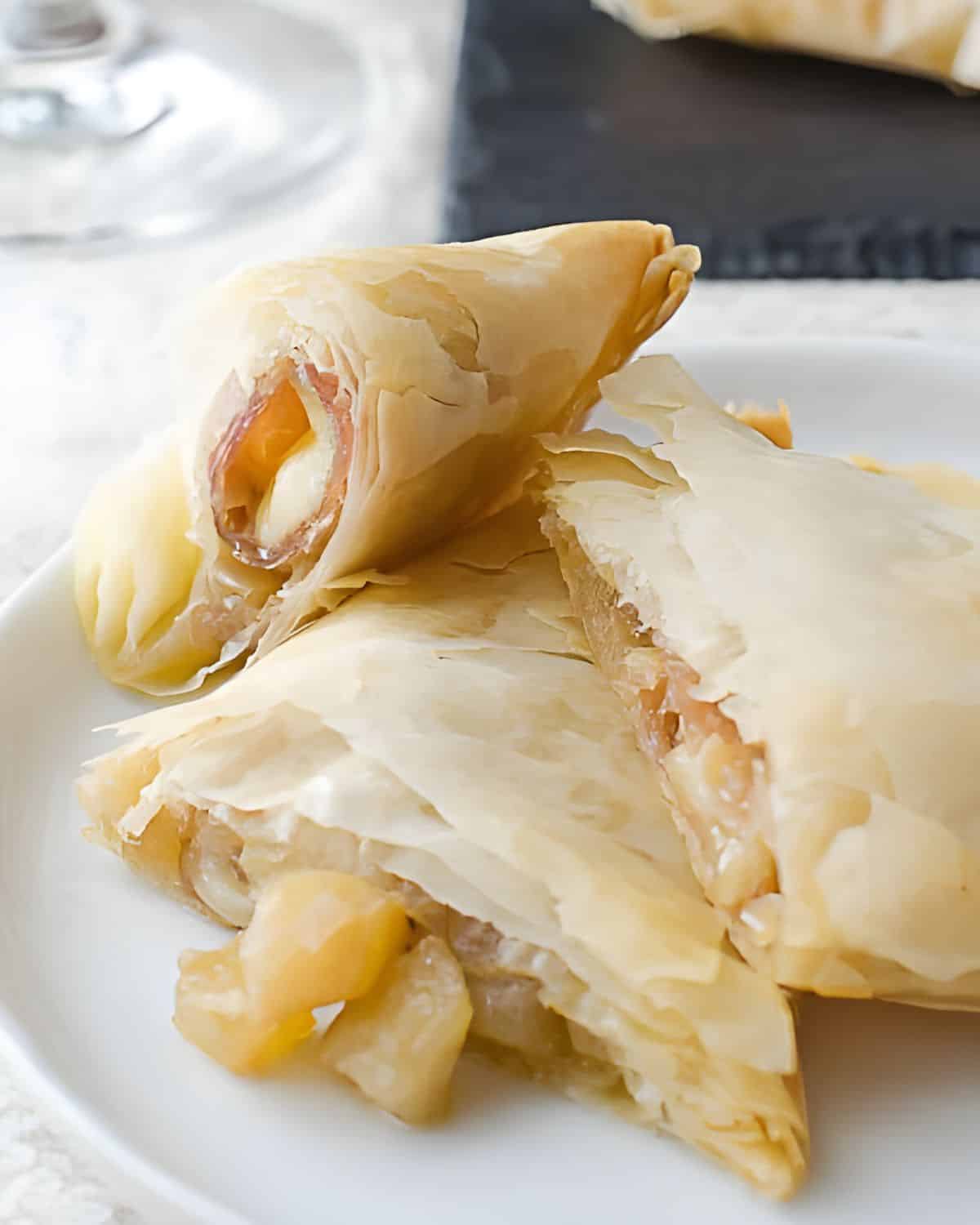 Pear Brie Phyllo Bites on a plate.