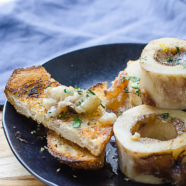 Garlicky Marrow Bruschetta spread on grilled toast