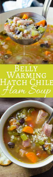 One of the most flavorful homemade ham soup recipes - with spicy Hatch Chiles, fiber rich black beans and ancient grains! Healthy and delicious!