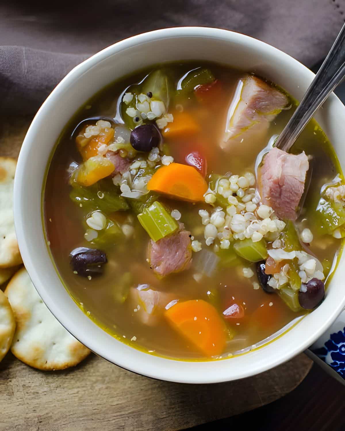 Ham soup with hatch chiles and whole grains.