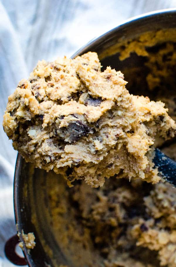a spoonful of the chocolate chip cookie dough.