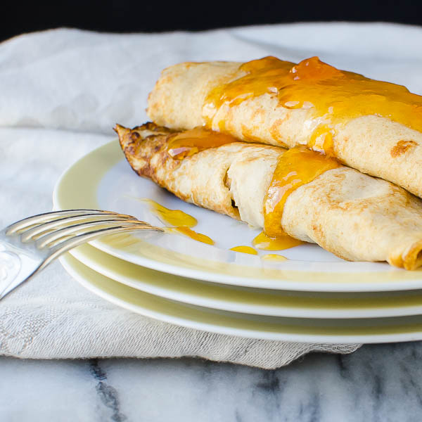 Whole Wheat Apricot Ricotta Crepes stacked.