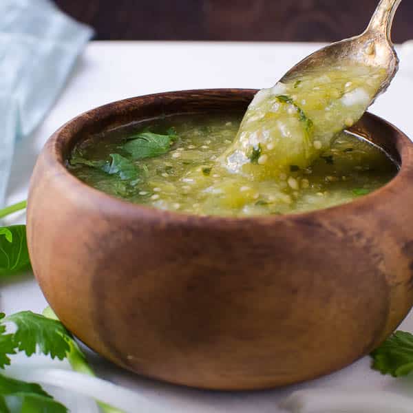 Spoonful of Authentic Spicy Salsa Verde