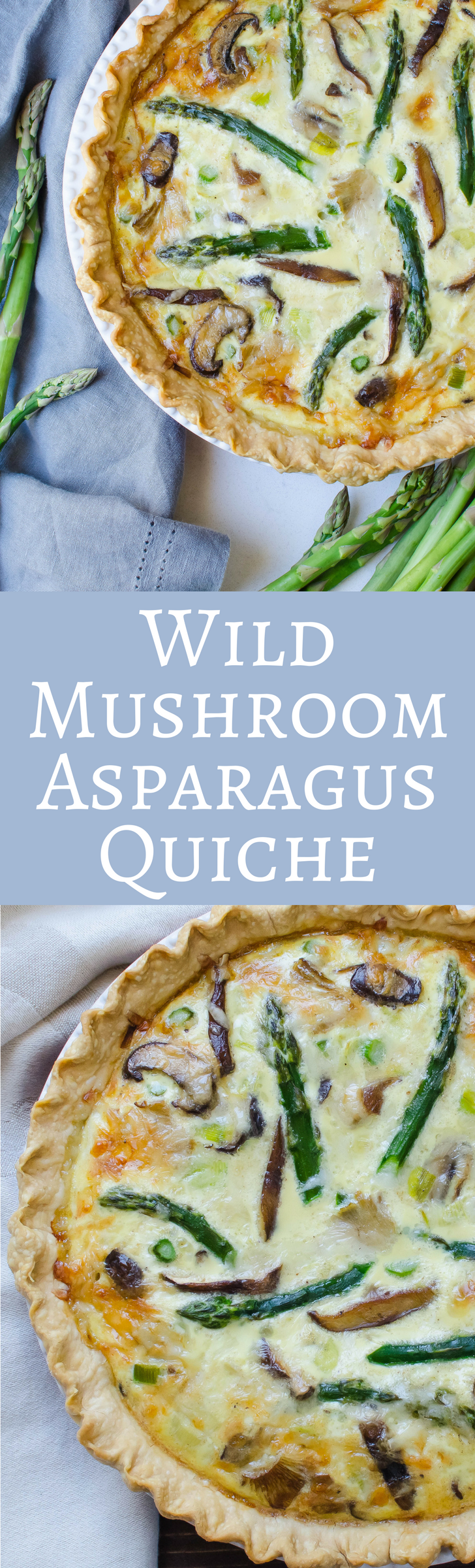 Looking for an easy Spring Quiche recipe? This one has wild mushrooms, asparagus and leeks - it's perfect for brunch entertaining and great for Easter and Mother's Day!