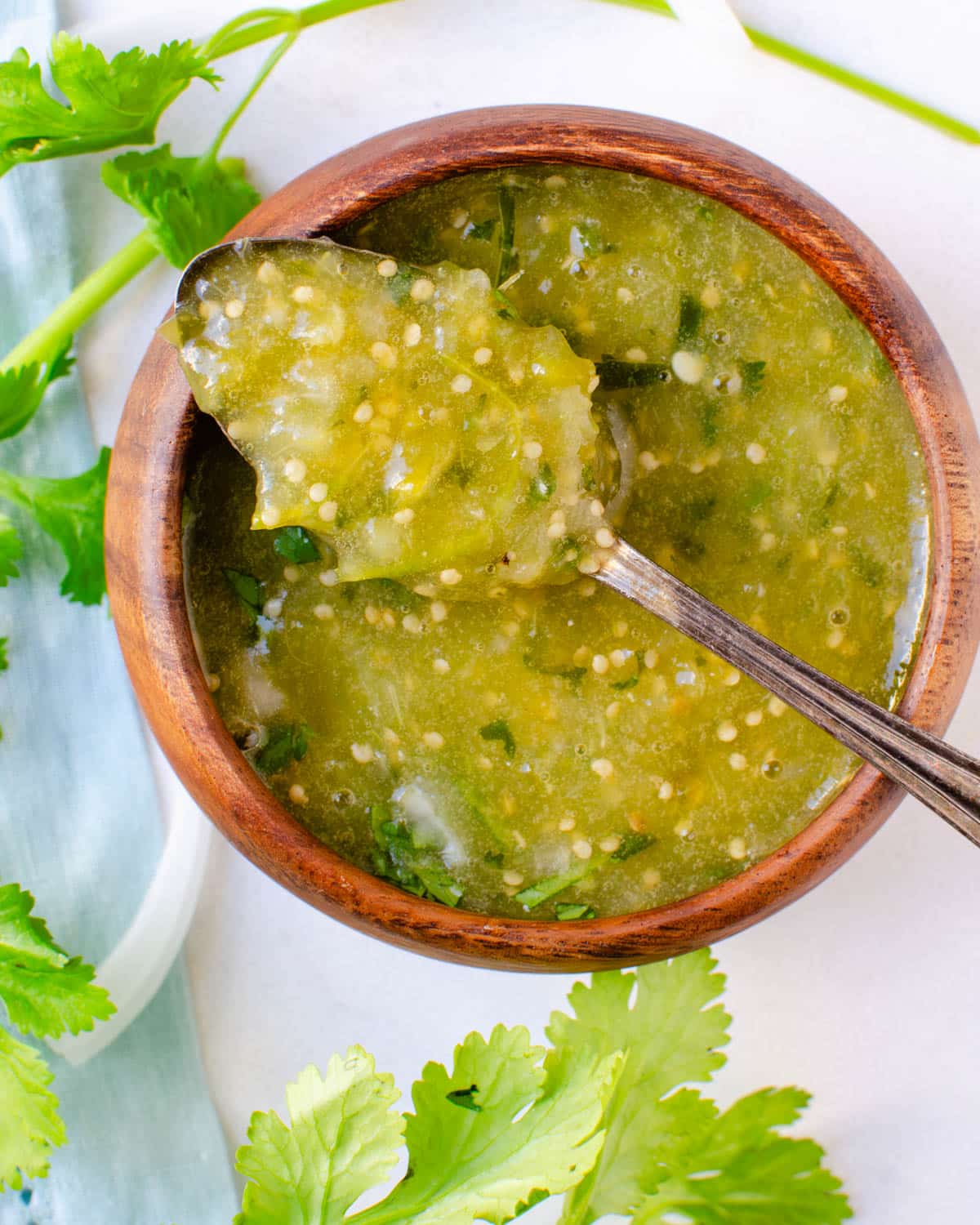 Spooning up the salsa verde.