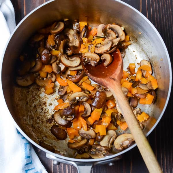 sautéing mushrooms and peppers.